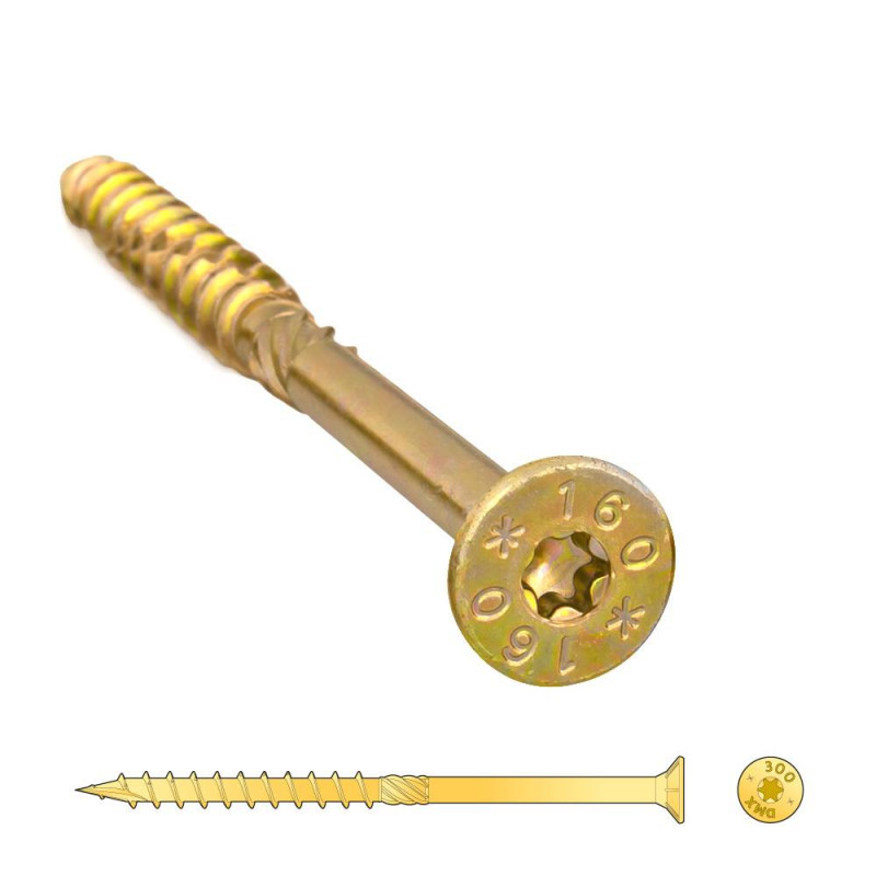 Skrūve koka konstrukcijam 5,0x100 Torx, 100gb cinkota, zeņķa galva, griezējgals.
