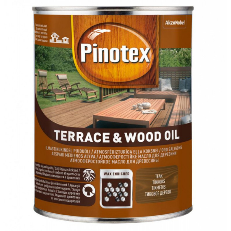 Koksnes aizsarglīdzeklis Pinotex Terrace & Wood Oil 10L Bezkrāsains